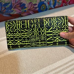 Michael Kors Black and Neon Yellow 2-in-1 Large Leather Wallet